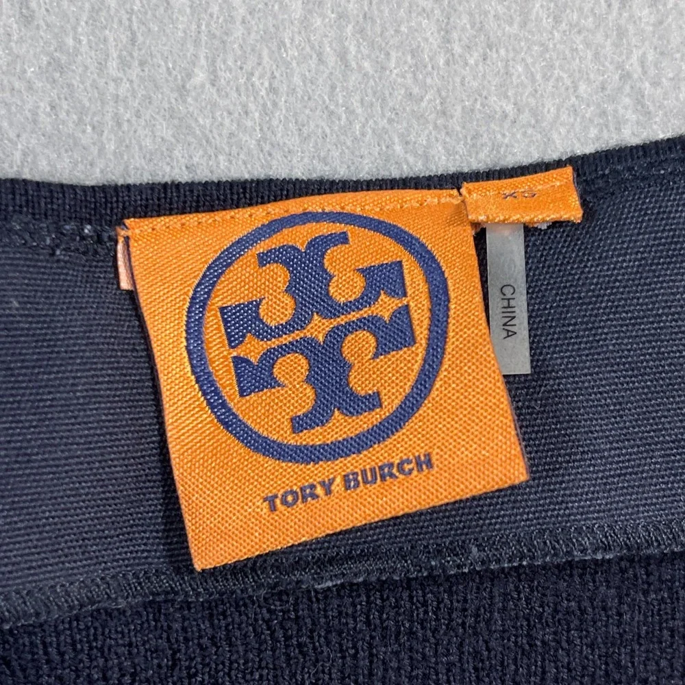 Tory Burch Top Women XS Navy Merino Wool Embellished‎ Short Sleeve Casual Luxury